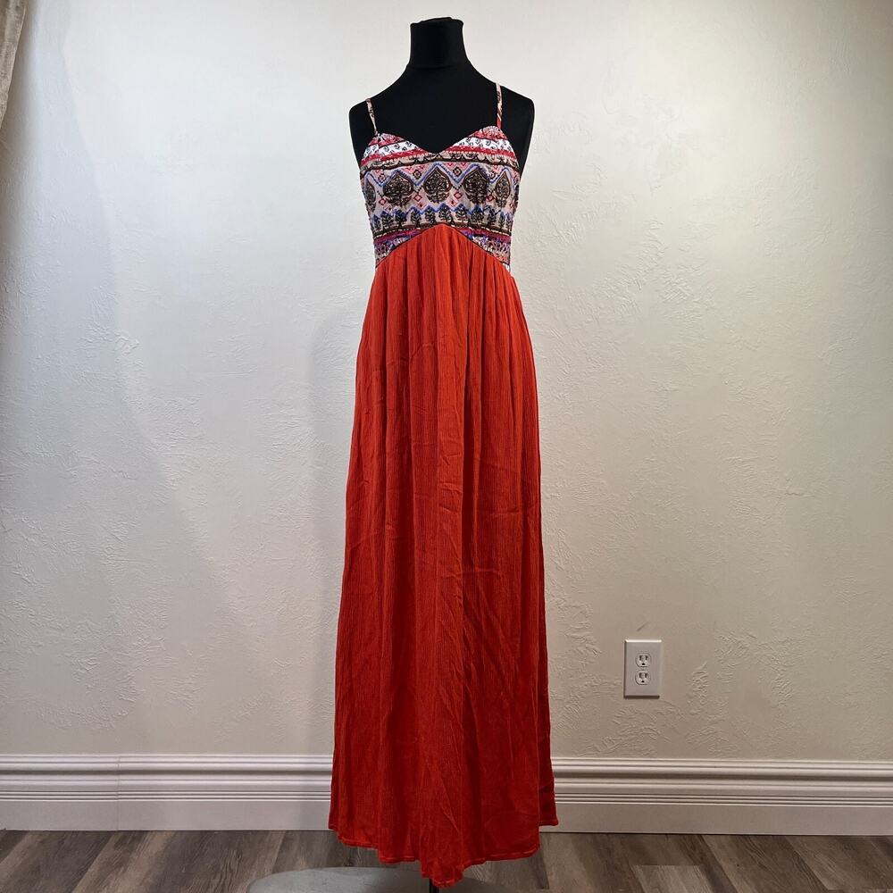 Xhilaration Womens Orange Sleeveless Maxi Dress Sz Small EUC